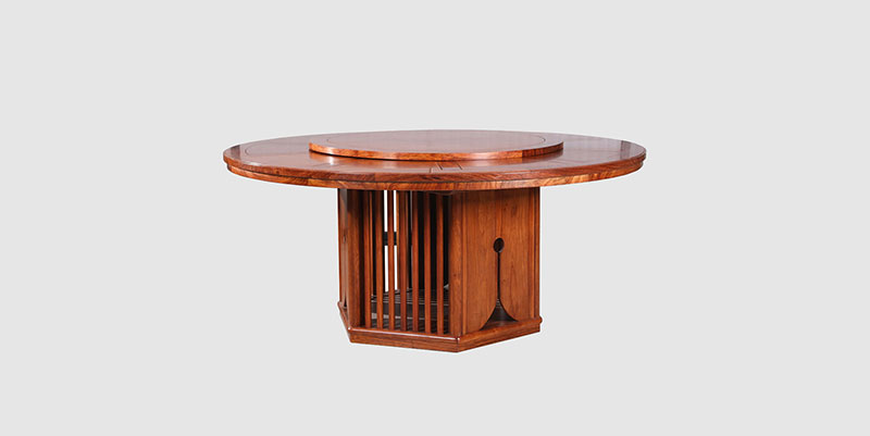 琼海中式餐厅装修天地圆台餐桌红木家具效果图